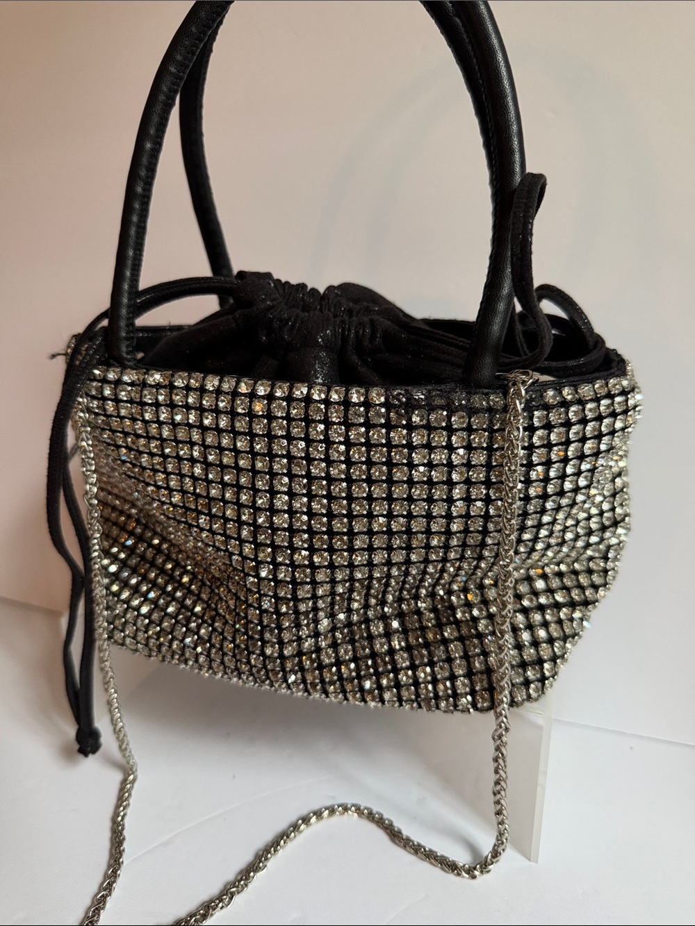 Black Rhinestone Drawstring Evening Bag - Picture 2 of 7